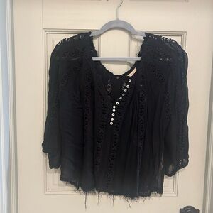 Free People Sheer Black Blouse